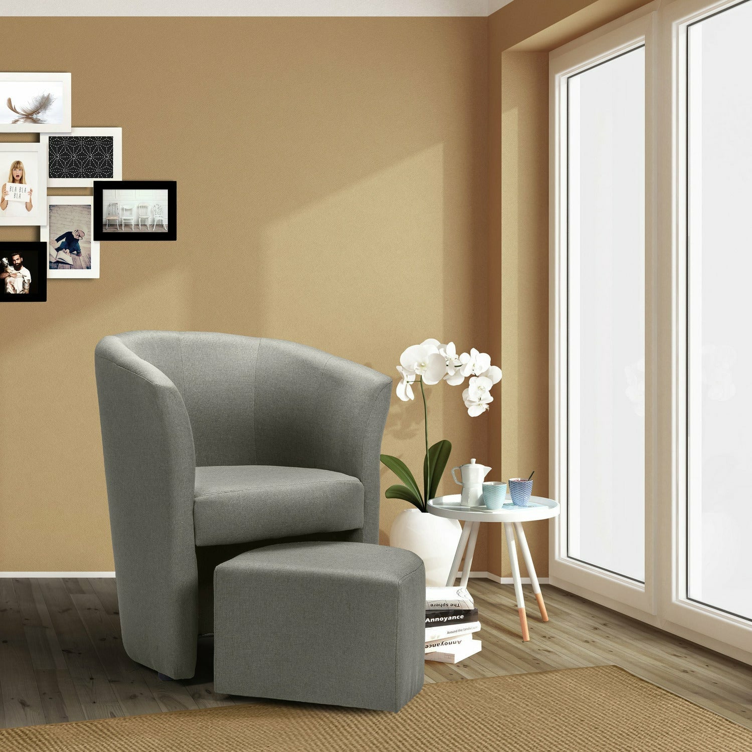 FORINVEST - Poltrona in tessuto con pouf Djerba Savana Grigio - h76x63,5x62,5 cm
